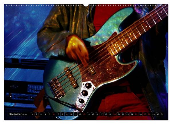 Produktbild: BASS GUITARS put into the spotlight (High Quality Premium Wall Calendar 2026 DIN A2 landscape),CALVENDO 12 Month Wall Calendar