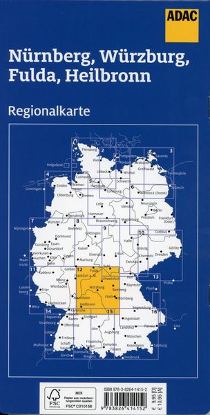 Produktbild: ADAC Regionalkarte Blatt 12 Nürnberg, Würzburg, Fulda, Heilbronn 1:150 000