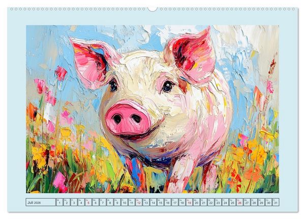 Produktbild: Lustiges Borstenvieh. Zauberhafte Schweinchen im &Ouml;lgem&auml;lde-Stil (Wandkalender 2026 DIN A2 quer), CALVENDO Monatskalender