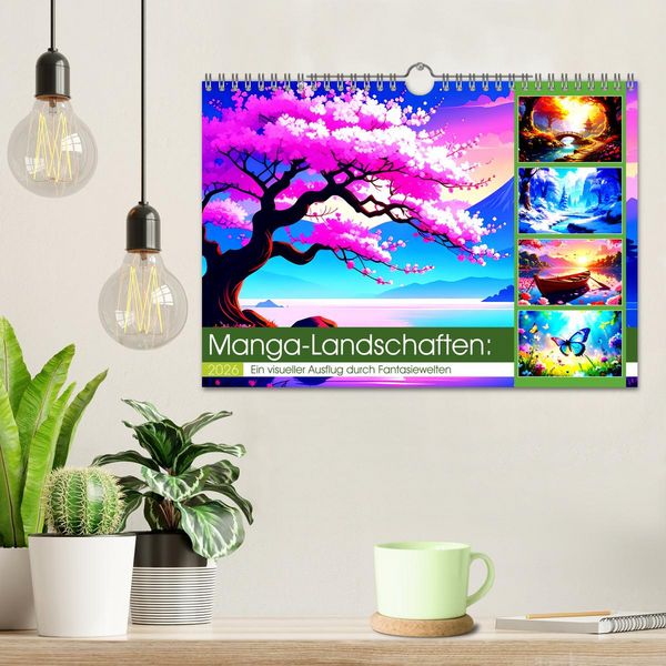 Produktbild: Manga-Landschaften: Ein visueller Ausflug durch Fantasiewelten (Wandkalender 2026 DIN A4 quer), CALVENDO Monatskalender