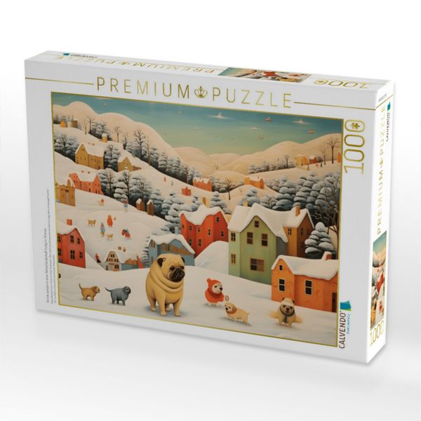 Produktbild: CALVENDO Puzzle Hunde spielen in einer Winterlandschaft lustig im Schnee | 1000 Teile Lege-Gr&ouml;&szlig;e 64x48cm Foto-Puzzle f&uuml;r gl&uuml;ckliche Stunden