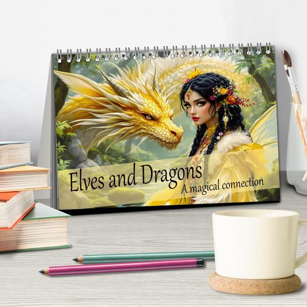 Produktbild: Elves and Dragons - A magical connection (Desk Calendar 2026 DIN A5 landscape), CALVENDO 12 Month DeskCalendar