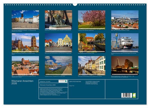 Produktbild: Wismarer Ansichten 2026 (Wandkalender 2026 DIN A2 quer), CALVENDO Monatskalender