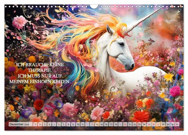 Produktbild: Einhorn und coole Spr&uuml;che (Wandkalender 2026 DIN A3 quer), CALVENDO Monatskalender