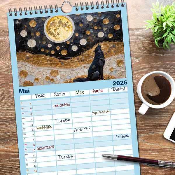 Produktbild: Familienplaner 2026 - N&auml;chtliche Traumwelten mit 5 Spalten (Wandkalender, 21 x 45 cm) CALVENDO