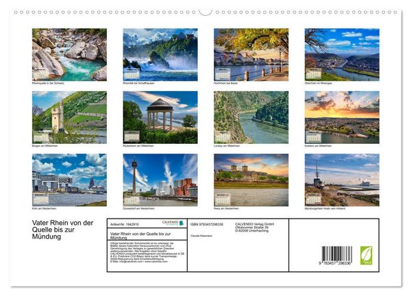 Produktbild: Vater Rhein von der Quelle bis zur M&uuml;ndung (hochwertiger Premium Wandkalender 2026 DIN A2 quer), Kunstdruck in Hochglanz