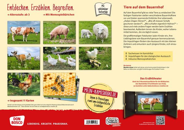 Produktbild: Huhn, Schwein und Kuh. Tiere auf dem Bauernhof. Kamishibai Bildkarten und Memospiel