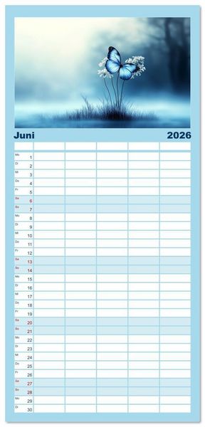 Produktbild: Familienplaner 2026 - Blauer Zauberflug mit 5 Spalten (Wandkalender, 21 x 45 cm) CALVENDO