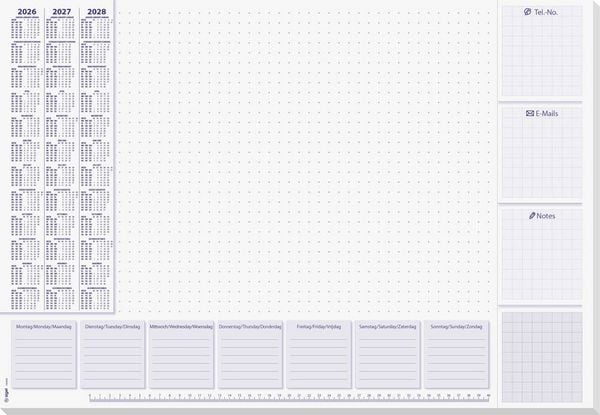 Produktbild: Sigel H6355 Schreibunterlage Wochenplan 2026, 2027, 2028 Wei&szlig; (B x H) 59.5 cm x 41 cm 30 Blatt 1 St.