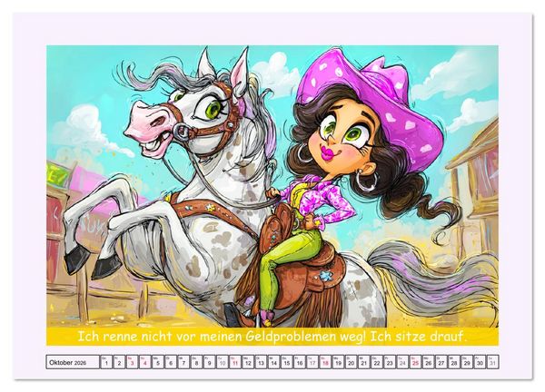 Produktbild: Frauen und Pferde. Lustige Cartoons und witzige Spr&uuml;che (hochwertiger Premium Wandkalender 2026 DIN A2 quer), Kunstdruck in Hochglanz