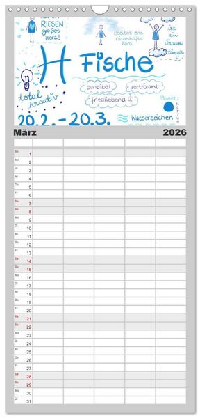Produktbild: Familienplaner 2026 - Sternzeichen-Kalender mit 5 Spalten (Wandkalender, 21 x 45 cm) CALVENDO