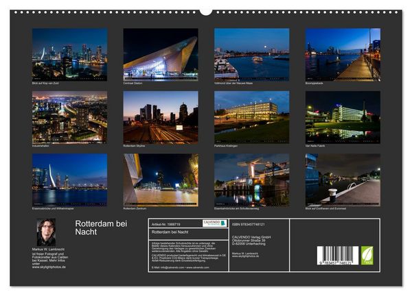 Produktbild: Rotterdam bei Nacht (hochwertiger Premium Wandkalender 2026 DIN A2 quer), Kunstdruck in Hochglanz