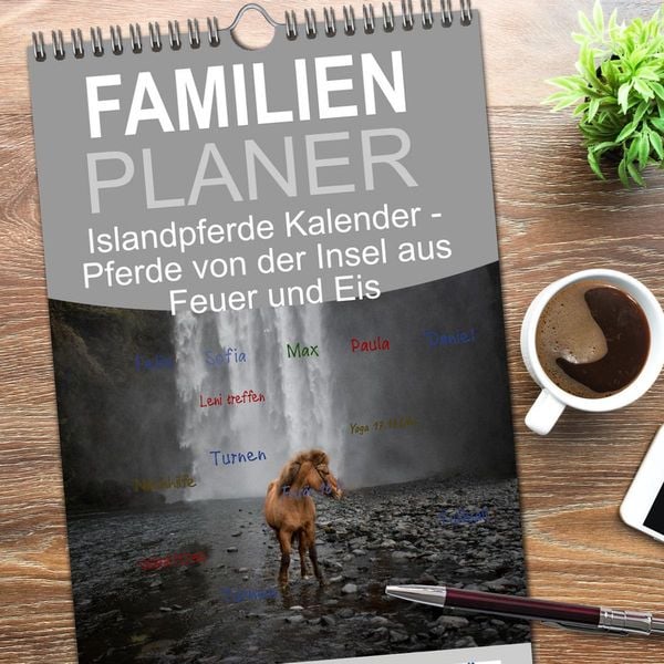 Produktbild: Familienplaner 2026 - Islandpferde Kalender - Pferde von der Insel aus Feuer und Eis mit 5 Spalten (Wandkalender, 21 x 45 cm) CALVENDO