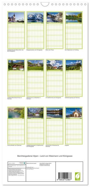Produktbild: Familienplaner 2026 - Berchtesgadener Alpen - Land von Watzmann und K&ouml;nigssee mit 5 Spalten (Wandkalender, 21 x 45 cm) CALVENDO