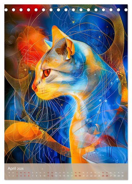 Produktbild: Astrale Katzen - Abstrakte Kunst f&uuml;r Katzenliebhaber (Tischkalender 2026 DIN A5 hoch), CALVENDO Monatskalender