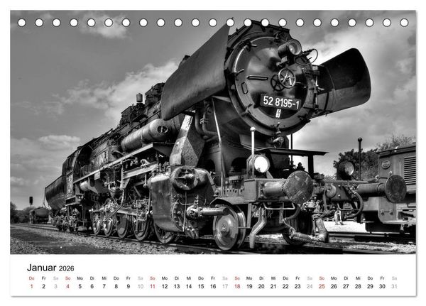 Produktbild: Unter Dampf - Eisenbahnromantik in schwarz-wei&szlig; (Tischkalender 2026 DIN A5 quer), CALVENDO Monatskalender