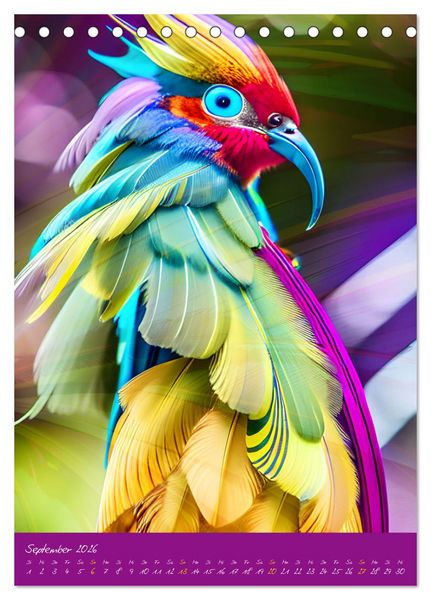 Produktbild: Exotische V&ouml;gel. Zauberhafte Vogelvielfalt mit KI (Tischkalender 2026 DIN A5 hoch), CALVENDO Monatskalender