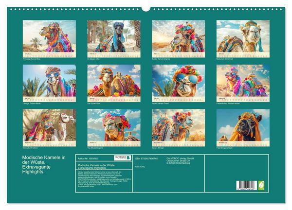 Produktbild: Modische Kamele in der W&uuml;ste. Extravagante Highlights (Wandkalender 2026 DIN A2 quer), CALVENDO Monatskalender
