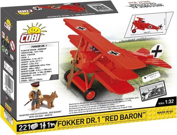 Produktbild: COBI Historical Collection 2996 - Fokker Dr.1 Red Baron, Great War, Bausatz 1:32, 221+2 Klemmbausteine
