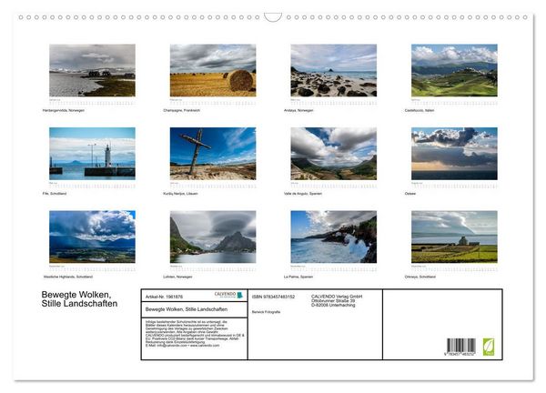 Produktbild: Bewegte Wolken, Stille Landschaften (Wandkalender 2026 DIN A2 quer), CALVENDO Monatskalender