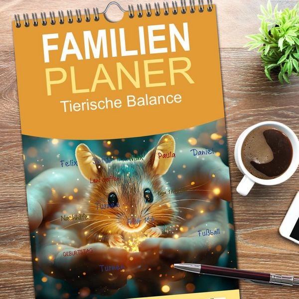 Produktbild: Familienplaner 2026 - Tierische Balance mit 5 Spalten (Wandkalender, 21 x 45 cm) CALVENDO