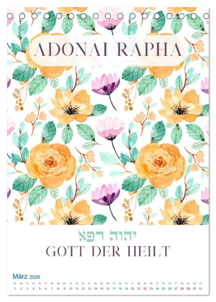 Produktbild: Hebr&auml;ische Namen Gottes aus der Torah (Tischkalender 2026 DIN A5 hoch), CALVENDO Monatskalender