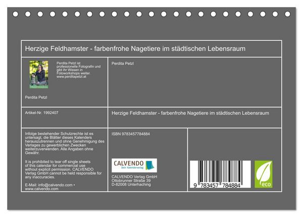 Produktbild: Herzige Feldhamster - farbenfrohe Nagetiere im st&auml;dtischen Lebensraum (Tischkalender 2026 DIN A5 quer), CALVENDO Monatskalender