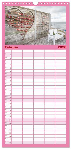Produktbild: Familienplaner 2026 - Liebesschl&ouml;sser, Ich liebe Dich mit 5 Spalten (Wandkalender, 21 x 45 cm) CALVENDO