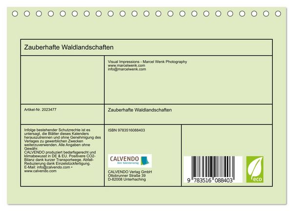 Produktbild: Zauberhafte Waldlandschaften (Tischkalender 2026 DIN A5 quer), CALVENDO Monatskalender
