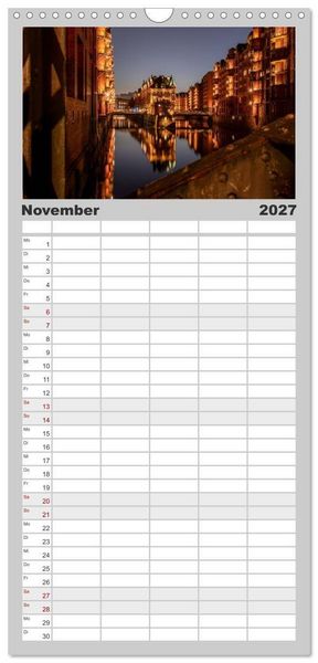 Produktbild: Familienplaner 2027 - Hamburgs Hafenlichter mit 5 Spalten (Wandkalender, 21 x 45 cm) CALVENDO
