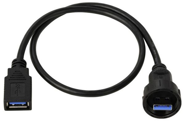 Produktbild: USB 3.0-Buchse auf Stecker, IP67 (Gewinde), Kabel 0,5m TC-E13T-MU3-MWA/FU3-NWA-0.5PV-S Wasserdichtes Kunststoffkabel TC-13543564
