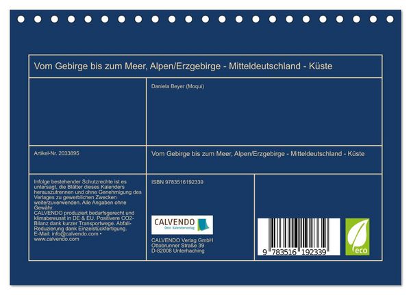 Produktbild: Vom Gebirge bis zum Meer, Alpen/Erzgebirge - Mitteldeutschland - K&uuml;ste (Tischkalender 2026 DIN A5 quer), CALVENDO Monatskalender