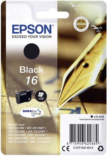 Epson Druckerpatrone T1621, 16 Original Schwarz C13T16214012