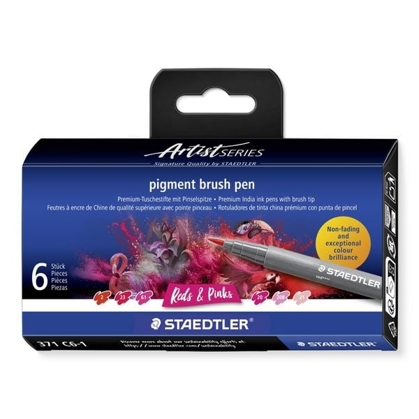 Produktbild: STAEDTLER Schreib- und Zeichbedarf pigment brush Fasermaler Pinselspitze, Reds&Pinks, 6er Set