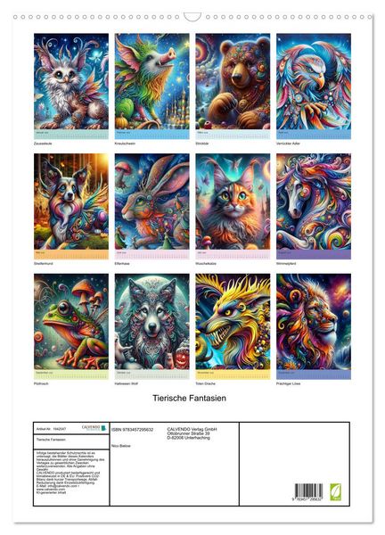 Produktbild: Tierische Fantasien (Wandkalender 2026 DIN A2 hoch), CALVENDO Monatskalender