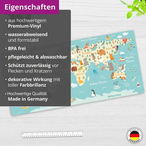 Produktbild: Cover-your-desk Schreibtischunterlage f&uuml;r Kinder und Sch&uuml;ler Weltkarte, aus hochwertigem Vinyl , 84 x 40 cm