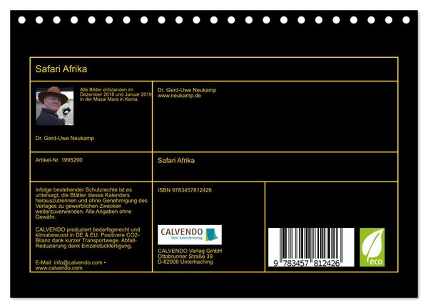 Produktbild: Safari Afrika (Tischkalender 2026 DIN A5 quer), CALVENDO Monatskalender