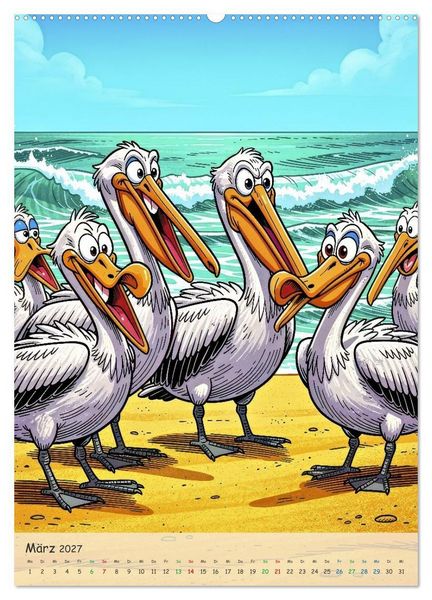 Produktbild: Lustige Pelikane - Comic (hochwertiger Premium Wandkalender 2027 DIN A2 hoch), Kunstdruck in Hochglanz