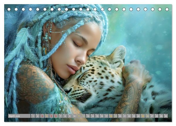 Produktbild: Frauen in beeindruckender Kleidermode - Mit Tieren (Tischkalender 2026 DIN A5 quer), CALVENDO Monatskalender