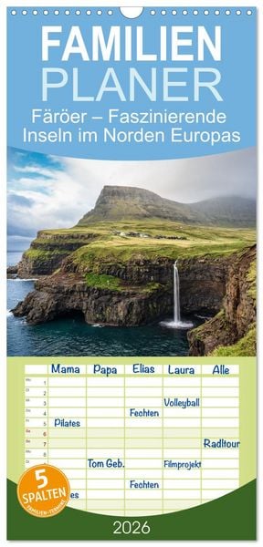 Produktbild: Familienplaner 2026 - F&auml;r&ouml;er &ndash; Faszinierende Inseln im Norden Europas mit 5 Spalten (Wandkalender, 21 x 45 cm) CALVENDO