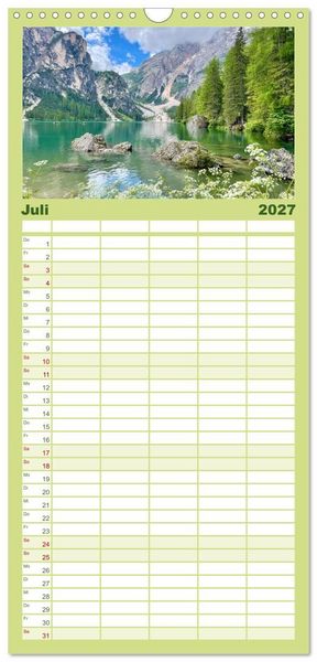Produktbild: Familienplaner 2027 - S&uuml;dtirol - Traumhafte Berge und Seen im Norden Italiens mit 5 Spalten (Wandkalender, 21 x 45 cm) CALVENDO