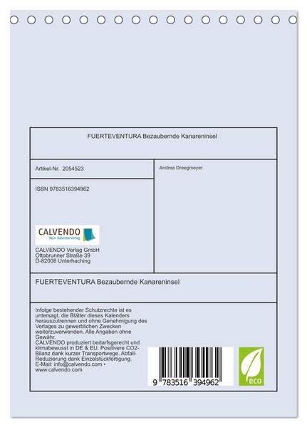Produktbild: FUERTEVENTURA Bezaubernde Kanareninsel (Tischkalender 2026 DIN A5 hoch), CALVENDO Monatskalender