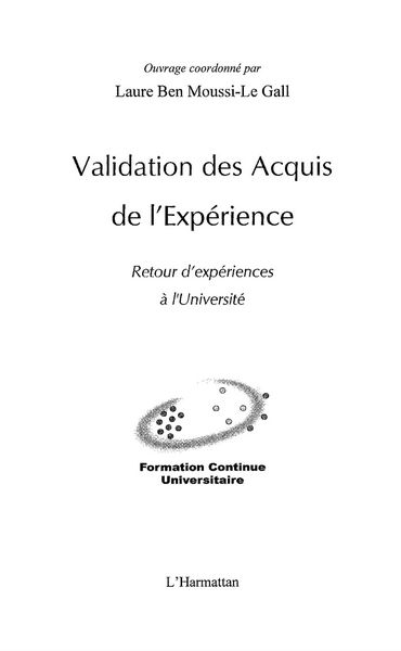 Produktbild: Validation des Acquis de l'Experience