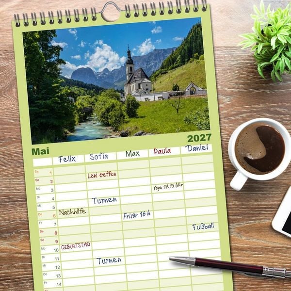 Produktbild: Familienplaner 2027 - Bayern - Seen, Berge, Landschaft mit 5 Spalten (Wandkalender, 21 x 45 cm) CALVENDO