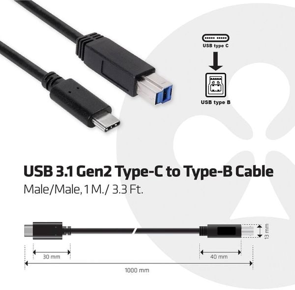 Club3D USB-Kabel USB 3.2 Gen1 (USB 3.0 / USB 3.1 Gen1) USB-C® Stecker, USB-B Stecker 1.00 m CAC-1524