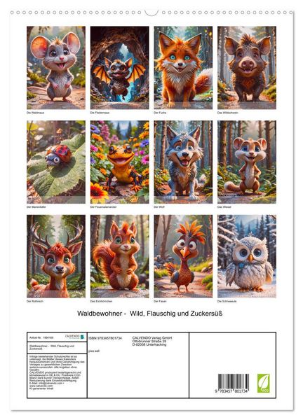Produktbild: Waldbewohner - Wild, Flauschig und Zuckers&uuml;&szlig; (hochwertiger Premium Wandkalender 2026 DIN A2 hoch), Kunstdruck in Hochglanz
