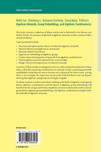 Produktbild: Algebraic Monoids, Group Embeddings, and Algebraic Combinatorics