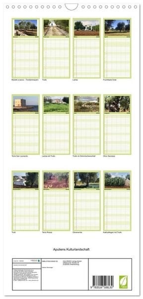 Produktbild: Familienplaner 2026 - Apuliens Kulturlandschaft mit 5 Spalten (Wandkalender, 21 x 45 cm) CALVENDO