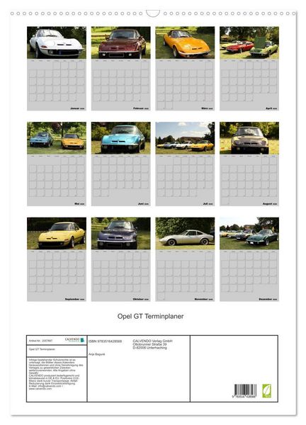 Produktbild: Opel GT Terminplaner (Wandkalender 2026 DIN A2 hoch), CALVENDO Monatskalender
