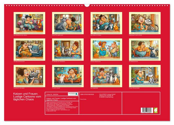 Produktbild: Katzen und Frauen. Lustige Cartoons vom t&auml;glichen Chaos (Wandkalender 2026 DIN A2 quer), CALVENDO Monatskalender